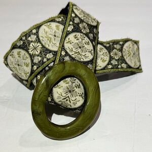 Vintage Green and Black Decorative fabric Belt with Buckle OS up to 36”